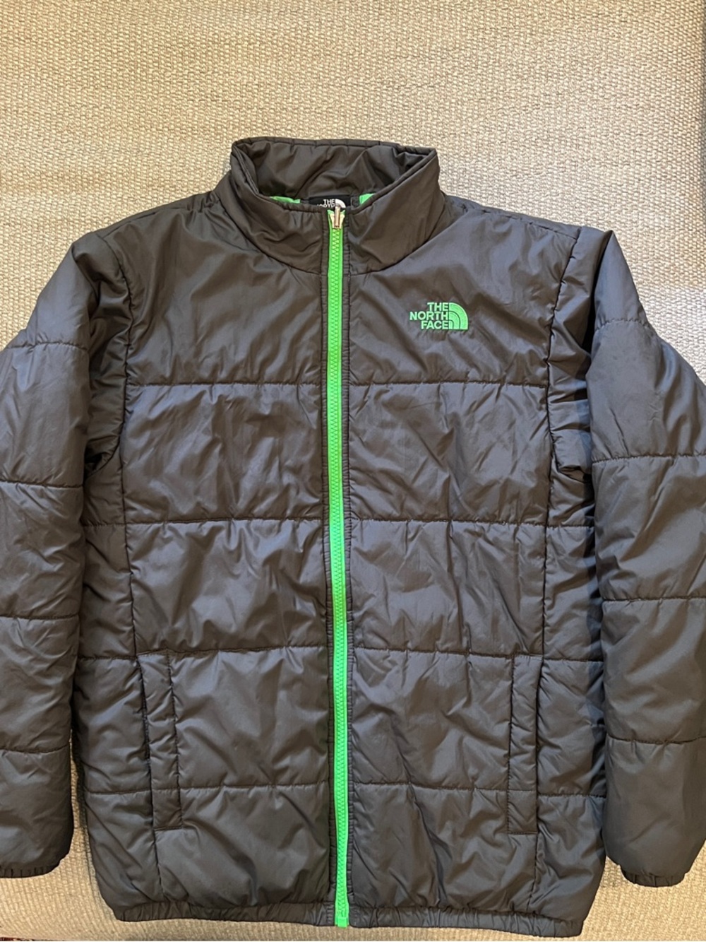 The North Face Black Puffer Jacket with Green Zipper